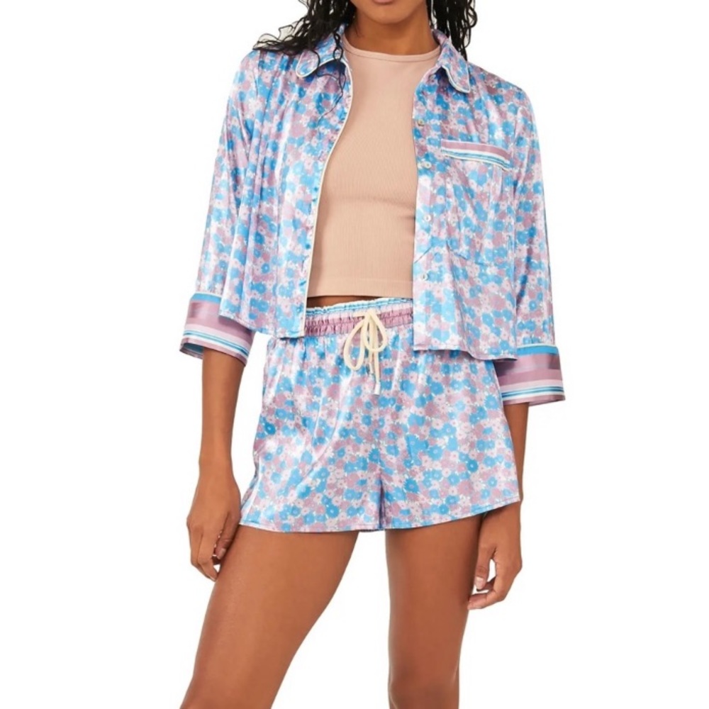 Free People Pillow Talk Silky Satin PJ Pajama Set NEW WITH TAGS